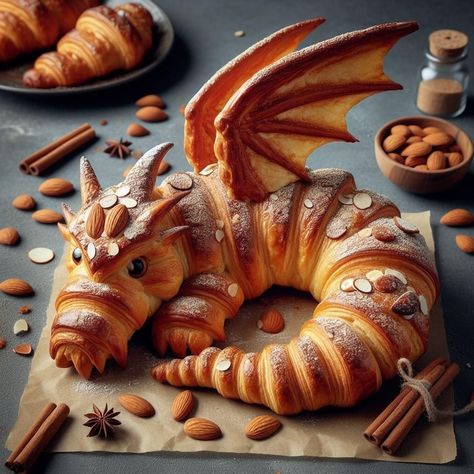 Dragon Bread, Animal Shaped Bread, Bread Animals, Fancy Pastry, Animal Bread, Dnd Food, Pancake Ideas, Fancy Food Presentation, Super Torte