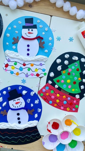 Puffy Paint Snow Globe, Toddler Snowglobe Craft, Pre K Snow Globe Craft, Snow Globe Craft Kindergarten, Foam Snowman Craft, Winter Wonderland Arts And Crafts, Snow Globe Preschool Craft, Snowman Plate Craft, Snowglobe Handprint Craft