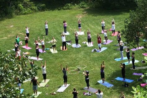 Yoga In The Park, Community Park Design, Lawn Activities, Park Activities, Family Yoga, Village Park, Small Town America, The Quarry, Dog Yoga