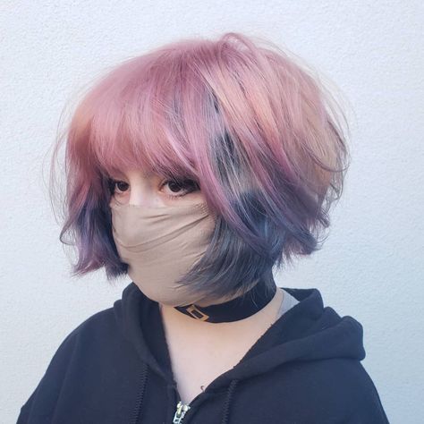 Dyed Hairstyles For Short Hair, Purple With Pink Hair, Short Peek A Boo Hair, Alt Hair Colors For Short Hair, Cute Hair Colours For Short Hair, Purple And Pink Hair Short, Short Hair Fashion Color, Short Pink Hairstyles, Unique Pixie Cuts