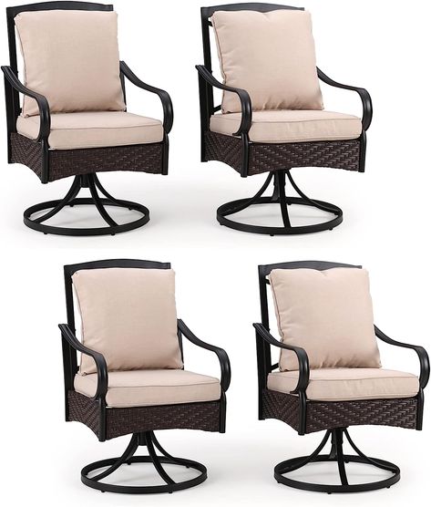 $759.74 Wicker Swivel Chair, Dining Chairs Set Of 4, Rattan Chairs, Swivel Dining Chairs, Outdoor Chair Cushions, Beige Cushions, Wicker Chairs, Patio Dining Chairs, Table Chair