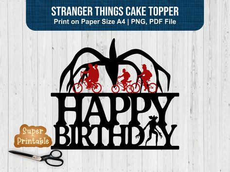 printable stranger things cake topper Stranger Things Cake Topper, Stranger Things Cake, Cake Topper Cricut, Happy Birthday Christmas, Stranger Things Birthday, Calming Patterns, Birthday Wallpaper, Birthday Bunting, Vibes Wallpaper