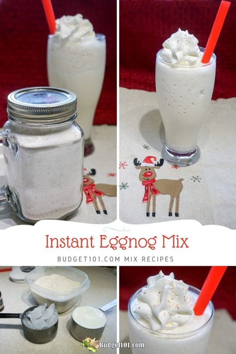 Homemade Instant Eggnog Mix- Budget101 Mixes Eggnog Mix Recipe, Eggnog Drinks, Homemade Dry Mixes, Dry Mixes, Homemade Eggnog, Homemade Mixes, Drink Mixes, Eggnog Recipe, Egg Nog