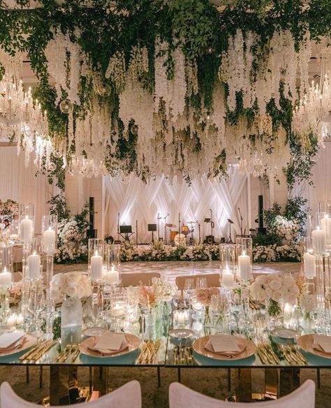 Flower Ceiling Decor, Indoor Garden Wedding Reception, Hanging Flowers Wedding, Event Aesthetic, Reception Ceiling, Wedding Ceiling Decorations, Wisteria Wedding, Roof Decoration, Turn Your Dreams Into Reality