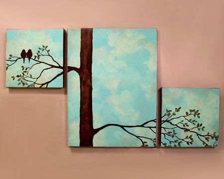 bird silhouette Painting Trees, Bird Silhouette, Tree Branch, Tree Painting, Diy Wall Art, Three Piece, Painting Inspiration, A Tree, Diy Art