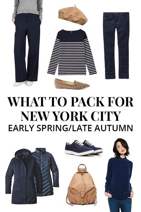 What to pack for New York City in early spring and late autumn when the weather is erratic. Includes a printable checklist to download. Nyc March Outfits, City Break Outfit Autumn, Nyc Travel Outfit, Pack For New York, Outfits For Nyc, New York Spring Outfits, New York In March, What To Wear In New York, Nyc March