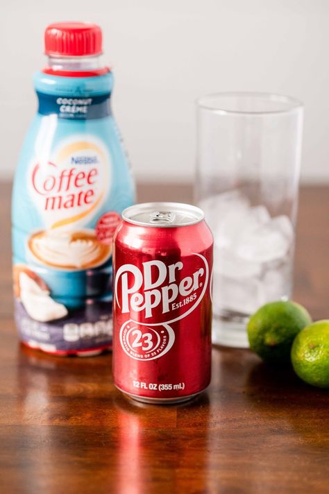 Dirty Dr. Pepper Dr Pepper And Coffee Creamer, Dirty Dr Pepper Recipe, Coconut Creamer Recipe, Utah Soda, Dirty Soda Recipes, Dirty Dr Pepper, Manipulating Reality, Snack Drinks, Dirty Diet Coke