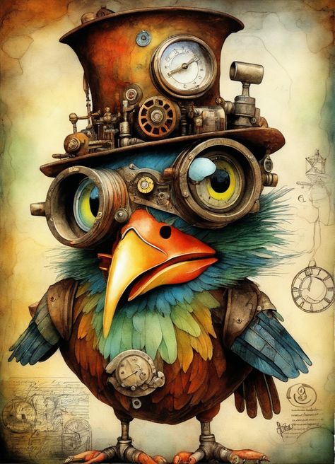 Steampunk Printables Free Steam Punk, Fantasy Mechanic, Steampunk Birds, Artwork Diy Paintings, Steampunk Pictures, Steampunk Art Drawing, Contact Pics, Steampunk Ephemera, Alexander Jansson