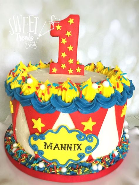 Circus Themed Smash Cake, Dumbo Smash Cake, Circus Theme Cake Buttercream, Carnival Smash Cake 1st Birthday Parties, Circus First Birthday Cake, Carnival Cake Ideas Simple, Circus Theme Party Cake, Circus Theme Cake 1st Birthdays, Circus Themed Cake