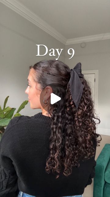 Curly Hair Scrunchie, Curly Hair Bows Hairstyles, Hair Bow Curly Hair, Bow Hairstyle Curly Hair, Bow Curly Hairstyle, Curly Hairstyle With Bow, Curly Hair With Bow, Curly Hair Bow Hairstyles, Curly Hair Bow