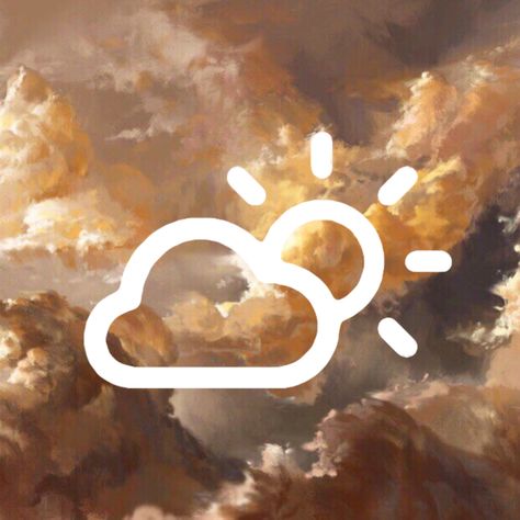 White iPhone weather icon on a background of a painting of a golden sunset Iphone Weather Icon, Weather Logo Aesthetic, Weather Widget Icon, Weather App Icon Aesthetic, Weather Icon Aesthetic, Widget Weather, Widgets For Ipad, Customize Apps, Logos Aesthetic