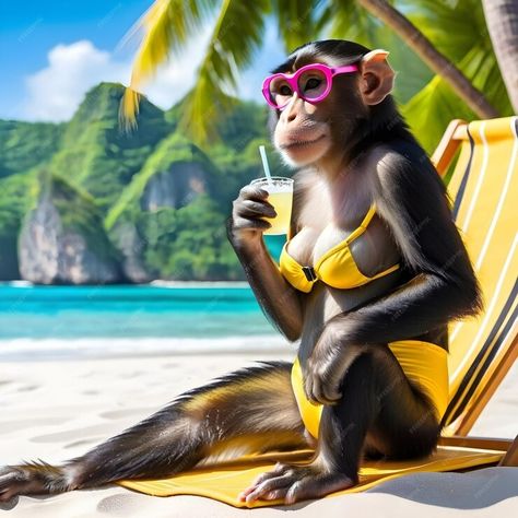 Premium AI Image | The monkey is enjoying the sun and the sand She is wearing a swimming swimsuit and is surrounded by Monkey Wearing Clothes, Monkey Swimming, Monkey Pictures, Swimming Swimsuit, Enjoying The Sun, Body Poses, The Sand, Premium Photo, The Sun