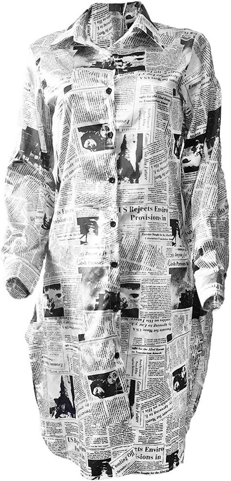 Newspaper Shirt, Newspaper Print Dress, Shirt Dress Fall, Casual Summer Outfits For Women, Newspaper Print, Graphic Print Shirt, Newspaper Printing, Printed Shirt Dress, Sleeve Midi Dress