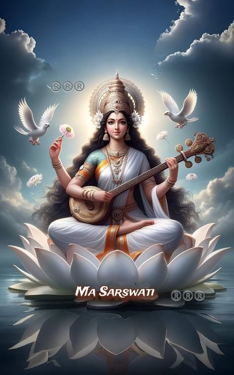 Devotional Drawings, Lord Saraswati, Mata Saraswati, Satya Sanatan, Maa Pic, Hindu Statues Goddesses, Saraswati Mata, Saraswati Idol, Maa Saraswati