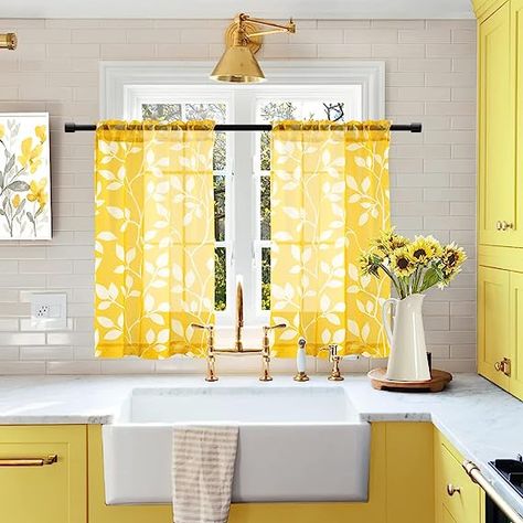 Amazon.com: XTMYI Mustard Yellow Curtains for Bedroom Window Rod Pocket Small Cafe Curtains for Kitchen Bathroom Match Grey/Gray Cabinet Wall,Pale Yellow and White,30 Inch Length : Home & Kitchen Curtains For Bathroom Window, Small Kitchen Window, Mustard Yellow Curtains, Kitchen Curtains And Valances, Curtains For Bathroom, Bathroom Window Curtains, Window Rods, Window Curtains Bedroom, Small Curtains