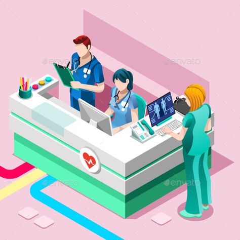 Hospital Nurse Station Vector Isometric People Medical Team Medical Illustration Design, Hospital Nurse Station, Clinic Nurse, Nursing Station, Nurse Station, Isometric People, Medical Clip Art, Knee Operation, Surgery Doctor