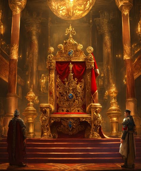 Kings Throne, King Sitting On Throne, King On A Throne Art, Throne Room Of God, Gods Throne Room, Golden Throne Room Fantasy Art, Blue Throne Room Fantasy Art, Kings Throne Chair, King Chair