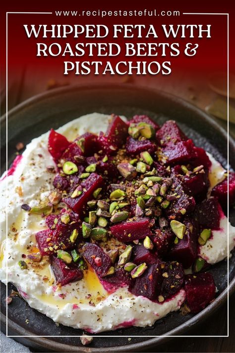 This dish combines creamy, tangy whipped feta with earthy roasted beets, crunchy pistachios, and a touch of sweetness, creating a beautifully textured and flavorful appetizer or light meal. Perfect for serving family-style with warm, fluffy bread for dipping. Roasted Beets Recipe, Beet Dip, Bread For Dipping, Fluffy Bread, Beet Salad Recipes, Feta Recipes, Feta Dip, Beet Recipes, Whipped Feta