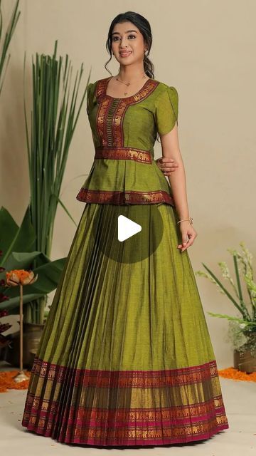 Kurti Blouse Designs For Lehenga, Indian Fashion Dresses Modern, Pattu Lehenga Designs, Traditional Anarkali Dresses, Pattu Lehanga Designs, Narayanpet Lehenga, Silk Saree Gown, Lehenga Blouse Pattern, Matching Lehenga