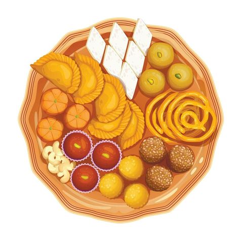 Diwali Food Illustration, Diwali Sweets Illustration, Indian Sweets Illustration, Indian Food Cartoon, Indian Food Illustration, Calendar Illustrations, South Indian Sweets, Diy Cake Topper Printable, Diwali Painting