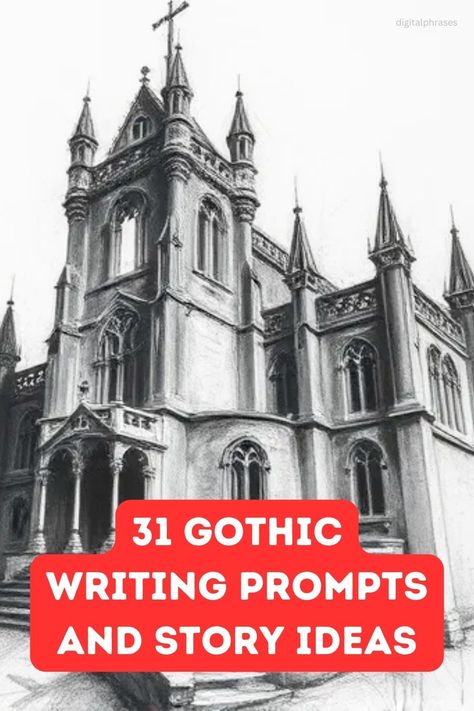 Explore the dark and mysterious with 31 Gothic writing prompts and story ideas. Ideal for fans of the eerie and supernatural, these ideas will inspire haunting tales. Gothic Writing Prompts, Horror Writing Prompts, Gothic Writing, Horror Writing, Dark And Mysterious, Writing Stuff, Gothic Horror, Writers Block, Gothic Art