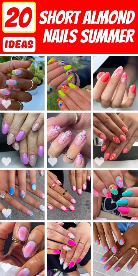 Summer nails 2024 Summer Nail Ideas 2024 Almond, Short Dip Nails Summer 2024, Short Almond Summer Nails 2024, Neon Nails Designs Summer 2024, Summer Nail 2024 Trends Bright, Chic Nail Art, Short Almond Nails, Almond Nail, Best Nail Polish