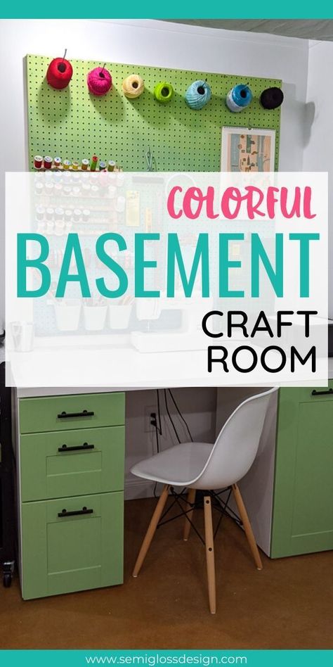 Colorful Basement, Basement Craft Room, Basement Craft Rooms, Ikea Crafts, Aqua Pillows, Room Wall Colors, Craft Room Furniture, Dream Craft Room, Basement Makeover