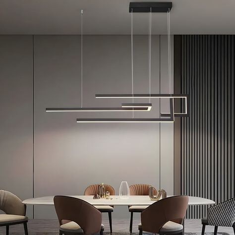 Strips Geometric LED Dimmable with Remote Control Nordic Dining Chandelier Modern Dining Lighting, Living Room Lighting Ideas Ceiling, Dining Lamp, Home Bar Rooms, Nordic Dining, Dining Chandelier, Ceiling Lights Living Room, Geometric Chandelier, Dining Lighting