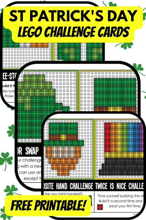 St Patrick's Day LEGO Challenge Cards | Little Bins for Little Hands Free Lego Challenge Cards, Lego Challenge Cards, Lego Stem Challenge, Elementary Librarian, Rainbow Activities, Lego Challenge, Mental Health Education, Lego Club, Engineering Design Process