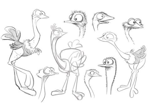 Ostrich Character Designs Cartoon Characters Sketch, Character Design Cartoon, Cartoon Birds, Drawing Cartoon Characters, Cartoon Sketches, Character Design Animation, Animal Sketches, Bird Drawings, Character Sketch