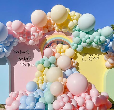 Teal Balloons, Rainbow Balloon Arch, Balloon Arch Kit, Pastel Birthday, Yellow Balloons, Pastel Balloons, Purple Balloons, Green Balloon, Rainbow Balloons