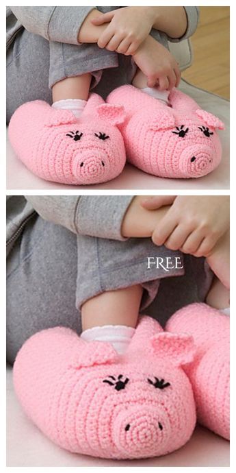 Pig Slippers Free Crochet Patterns Piggy Crochet, Pig Slippers, Diy Crochet Gifts, Crochet Slipper, Crochet Slippers Free Pattern, Crochet Pig, Crochet Shoes Pattern, Crochet Slipper Pattern, Animal Slippers