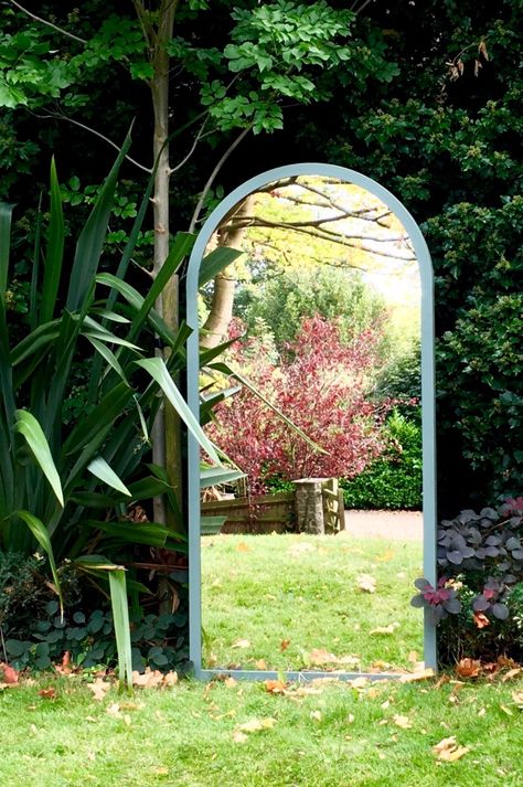 Autumn reflections in an Aldgate Home commissioned window mirror Mirror In Garden, Garden Mirrors Ideas Outdoors, Garden Moodboard, Mirror Projects, Mirror Repurpose, Upcycle Mirror, Autumn Reflections, Mirror Outside, Elevated Gardening