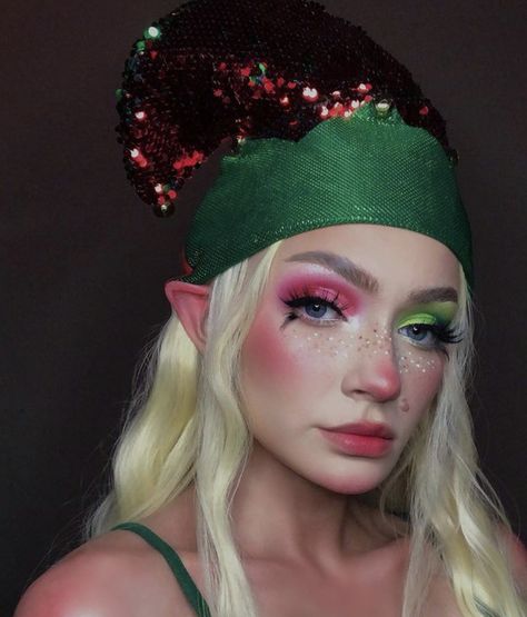 Cute Elf Makeup Looks Christmas, Easy Elf Makeup Christmas, Christmas Elf Makeup Simple, Christmas Fairy Makeup, Christmas Costume Makeup, White Elf Makeup, Elf Makeup Ideas, Christmas Elf Makeup Looks, Elf Makeup Looks Christmas