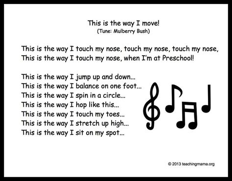 Image result for preschool song lyrics Transition Songs For Preschool, Preschool Transitions, Ingles Kids, Transition Songs, Movement Songs, Teaching Mama, Circle Time Songs, Craft Preschool, Kindergarten Songs