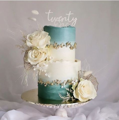 Teal And Gold Cake, Cake For Party, Turquoise Wedding Cake, Wedding Cake Designs Elegant, Doll Cake Designs, Teal Cake, 25 Anniversary Cake, Engagement Party Cake, Ivory Wedding Cake