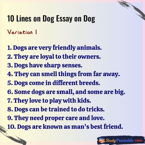 10 Lines on Dog Essay on Dog Variation 1 Dog Essay, Friendly Animals, Play With Kids, Be Loyal, Love Learning, Train Your Dog, About Dogs, Amazing Animals, Study Materials