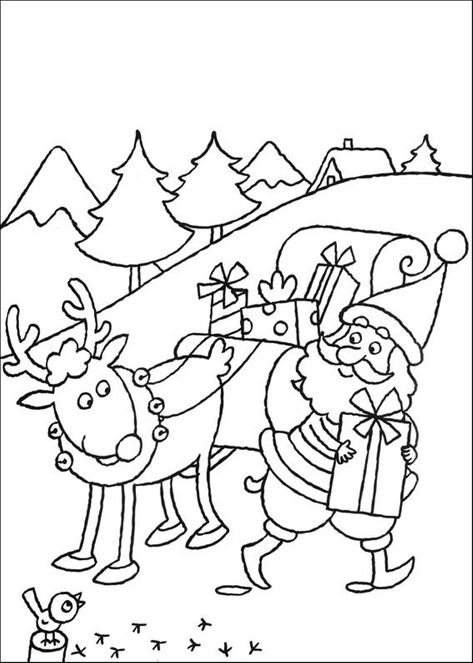 Santa and Reindeer Coloring Pages Christmas Colouring Pages, Hanging Christmas Stockings, Santa Coloring Pages, Free Christmas Coloring Pages, Printable Christmas Coloring Pages, Christmas Tree Coloring Page, Tree Coloring Page, Christmas Coloring, Mandala Coloring Pages