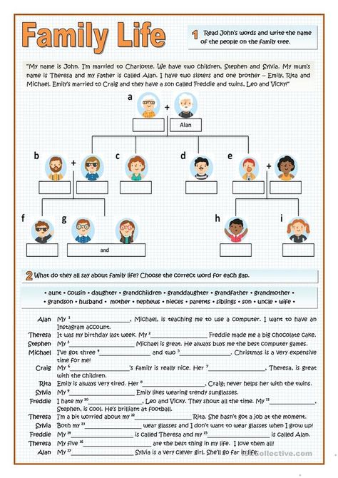 FAMILY LIFE - VOCABULARY - English ESL Worksheets Family Vocabulary English, German Activities, Esl Ideas, Verbo To Be, Teaching Esl, Vocabulary English, Family Worksheet, Middle School Lesson Plans, Writing Practice Worksheets