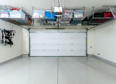 An organized garage is every homeowner’s dream, but it’s so hard to achieve! Check out these creative ways to keep clutter at bay by organizing everything from sports equipment to tools. Rinnovo Garage, Garage Ceiling Storage, Garage Organisation, Overhead Garage Storage, Overhead Garage, Garage Storage Solutions, Garage Remodel, Ceiling Storage, Overhead Storage