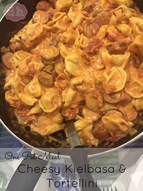 Kolbasa Recipe, Kielbasa Tortellini, Tortellini Recipes Crockpot, Kielbasa Pasta Recipes, Kilbasa Sausage Recipes, Cheesy Kielbasa, Kielbasa Pasta, Cheese Tortellini Recipes, Sausage Crockpot