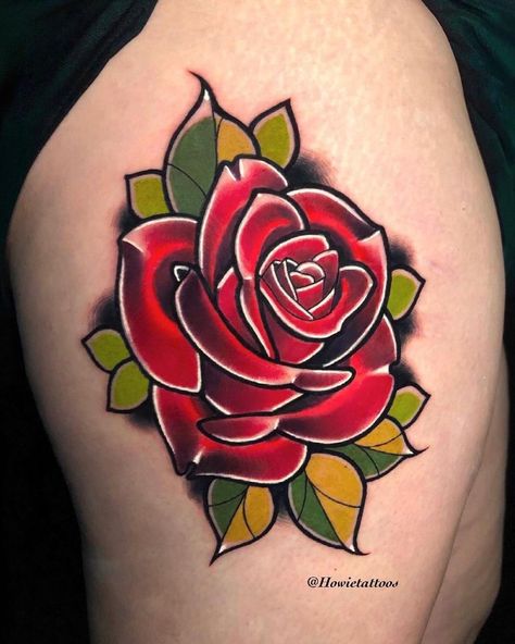 Coloured Rose Tattoo, Chest Tattoo Female Upper, Colorful Rose Tattoos, Neo Traditional Roses, Rose Chest Tattoo, Basketball Tattoos, Watercolor Rose Tattoos, Neo Trad Tattoo, Rose Drawing Tattoo