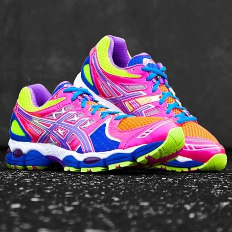 Bright Running Shoes, Lite Bright, Netball Shoes, Asics Style, Asics Nimbus, Neon Running Shoes, Asics Running, Shoes Asics, Asics Running Shoes