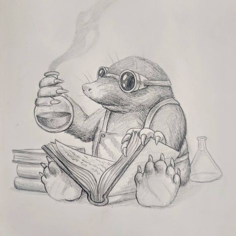 Atlas Thorn on Instagram: "A sketch of a mole alchemist for my next oil painting. What's their name? 🐽🤓" Science Drawing, Wall Drawings, Acid Art, Animal Illustration Art, Graphic Novel Art, Fantasy Drawings, Character Design Sketches, Architecture Drawing Art, Book Drawing