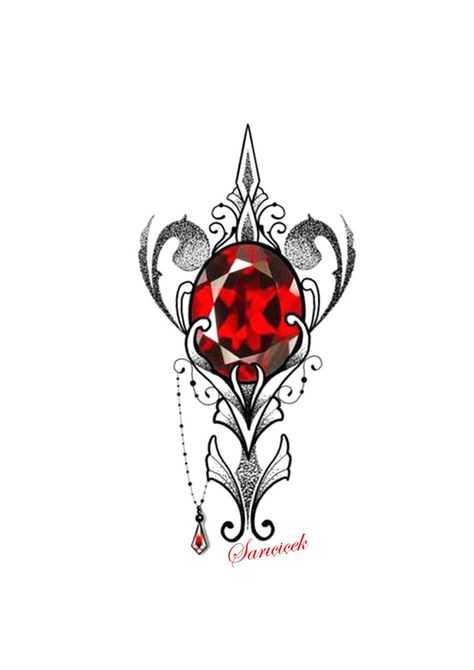 Red Jewel Tattoo, Ruby Tattoo Ideas, Gold Tattoo Ink, Diamond Heart Tattoo, Stones Tattoo, Ornate Tattoo, Practice Tattoos, Heart Tattoo Design, Crystals Design