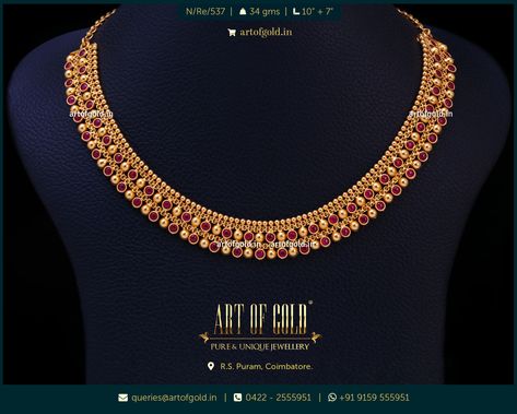 Reversible Jewellery - Green & Red kemp necklace | Art of Gold Jewellery, Coimbatore Reversible Jewelry, Kemp Necklace, Red Stone Necklace, Ruby Necklace Pendant, Necklace Art, Ruby Pendant, Necklace Red, Gold Choker, Modern Necklaces