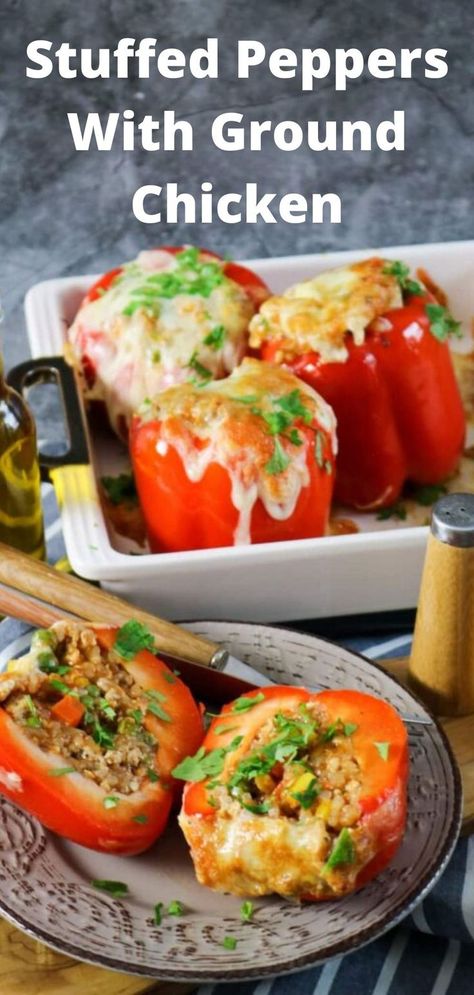 Stuffed Peppers With Ground Chicken Ground Chicken And Bell Pepper Recipes, Stuffed Bell Peppers Chicken Rice, Ground Chicken Stuffed Peppers Healthy, Shredded Chicken Stuffed Bell Peppers, Ground Chicken Stuffed Peppers, Ground Chicken Recipe, Chicken Stuffed Anaheim Peppers, Buffalo Chicken Stuffed Peppers, Happy Habits