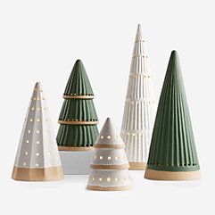 Christmas Decor & Holiday Accessories | Crate and Barrel White Gold And Green Christmas Tree, White Gold And Green Christmas Decor, Sage Green Christmas Aesthetic, Sage Christmas Decor, Sage Green Christmas Decor, Pampas Christmas, Sage Green Christmas, White Ceramic Christmas Tree, Sage Christmas