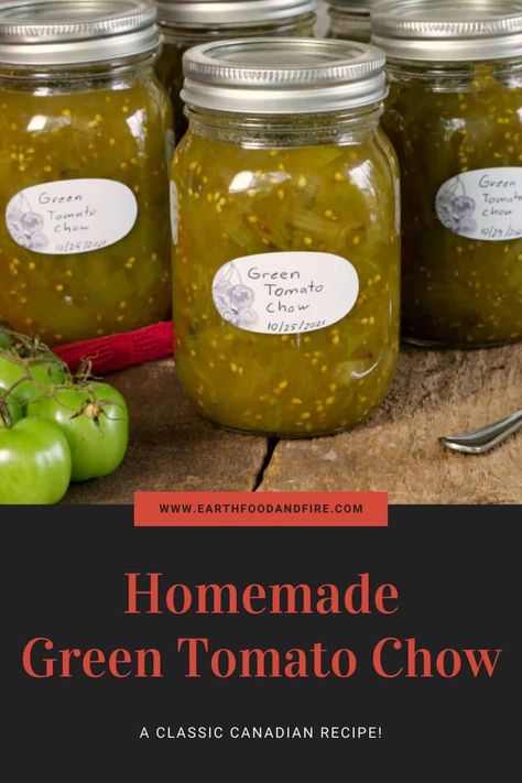 A great way to use up green tomatoes from the garden, this green tomato chow makes a delightful condiment for cold meats, sandwiches, burgers, sausages, fishcakes, and more! #greentomatoes #canning #greentomatochow Green Tomatoe Chow Chow, Green Chow Chow Recipe, Green Tomato Canning, Green Tomato Pickles Canning, Green Tomatoes Relish, Sweet Green Tomato Relish Recipe, Green Tomato Ketchup Recipe, Green Tomato Chow Chow Recipe, Green Tomato Ketchup