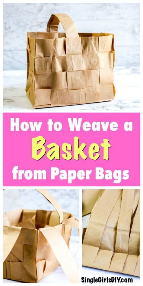 Turn grocery store paper bags into a farmhouse-chic picnic basket with this step by step tutorial. It's budget friendly, for sure! Make a basket that is perfect to hold fruit, flowers or use as a gift basket. #DIY #upcycling #upcycle #weaving Paper Bag Basket, Basket Weaving Tutorial, Cute Picnic Basket, Gift Basket Diy, Upcycle Paper, Chic Picnic, Paper Basket Weaving, Recycle Craft Projects, Make A Basket